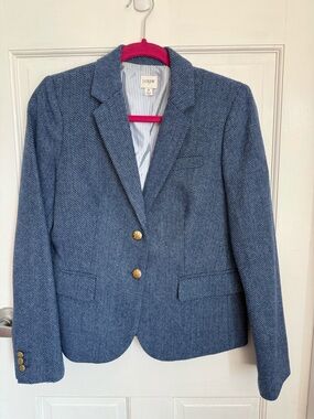 J. Crew Blue Herringbone Schoolboy Blazer with Gold Buttons
